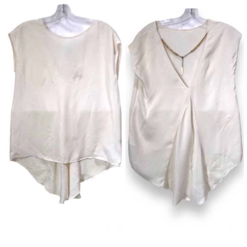 Michael Kors 100% Silk Top Gold Chain Necklace Asymmetrical Sleeveless Drapey M